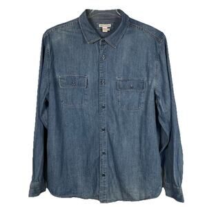 Carbon 2 Cobalt Denim Shirt Size XL Blue Med Wash Classic Preppy Business Casual